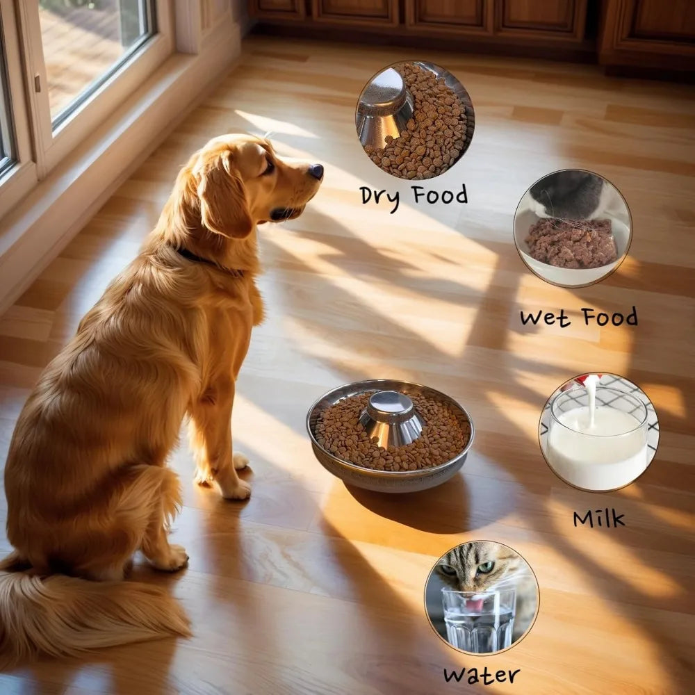 Stainless Steel Shallow Bowls with Non-Slip Mat Set