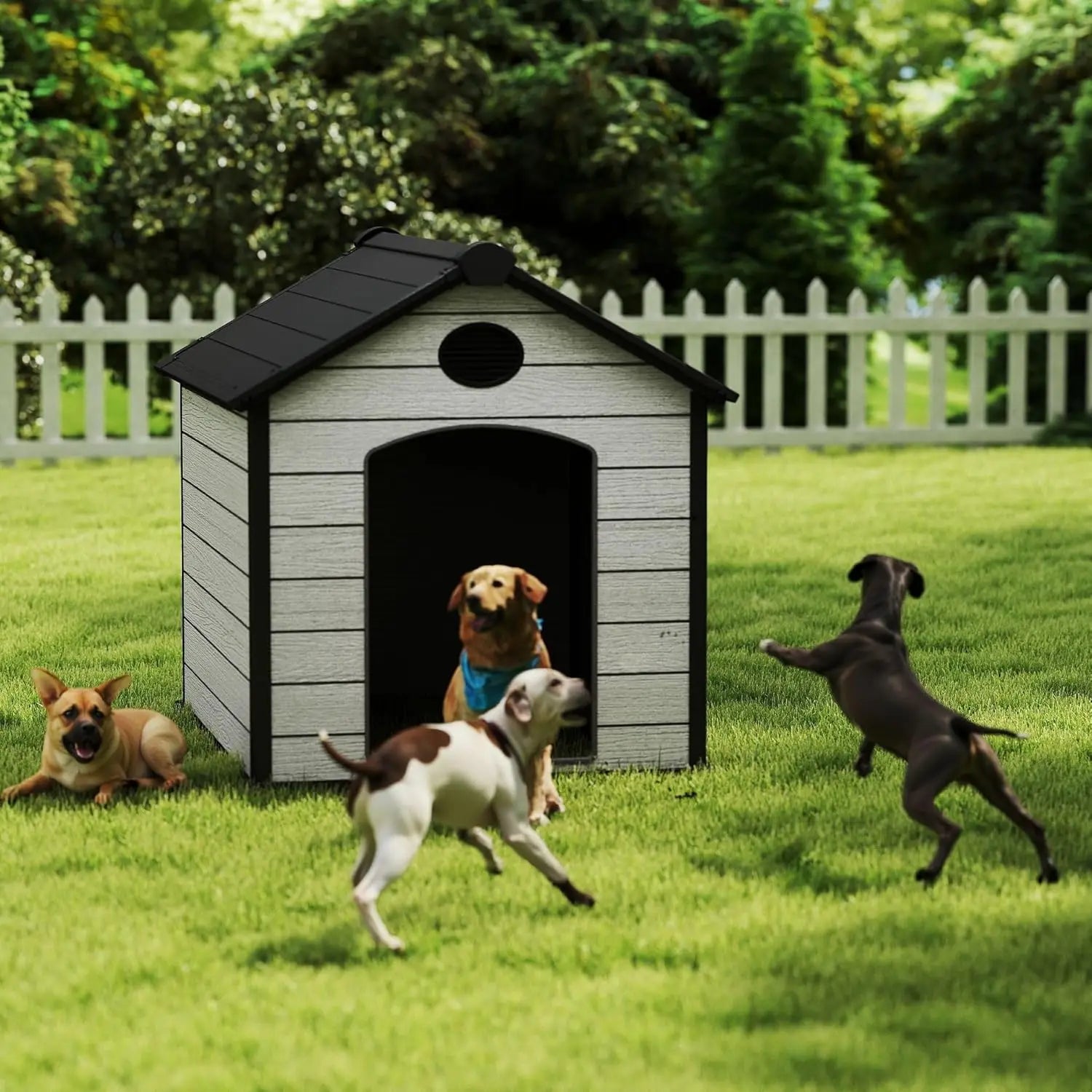 46" Large  Outdoor Weatherproof Dog House for 2 Large Dogs,  with Elevated Floor