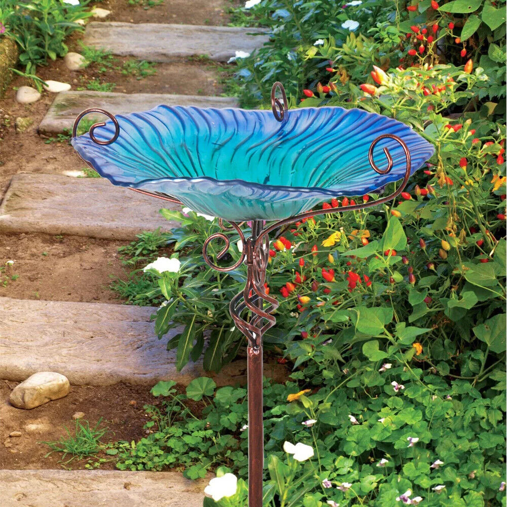 Large Flower-Shaped Glass Bird Bath and Spa
