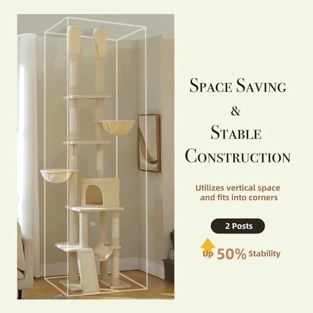 Tall, Adjustable,  7-Tier Cat Tower Tree Height (85-112 Inches)