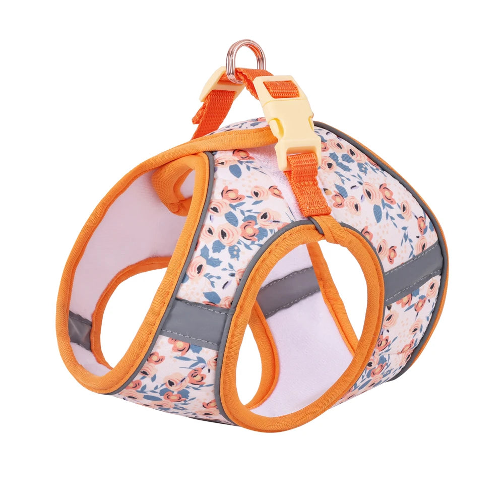 Breathable Reflective Pet Harness Leash Set with Adjustable Floral Chest Strap