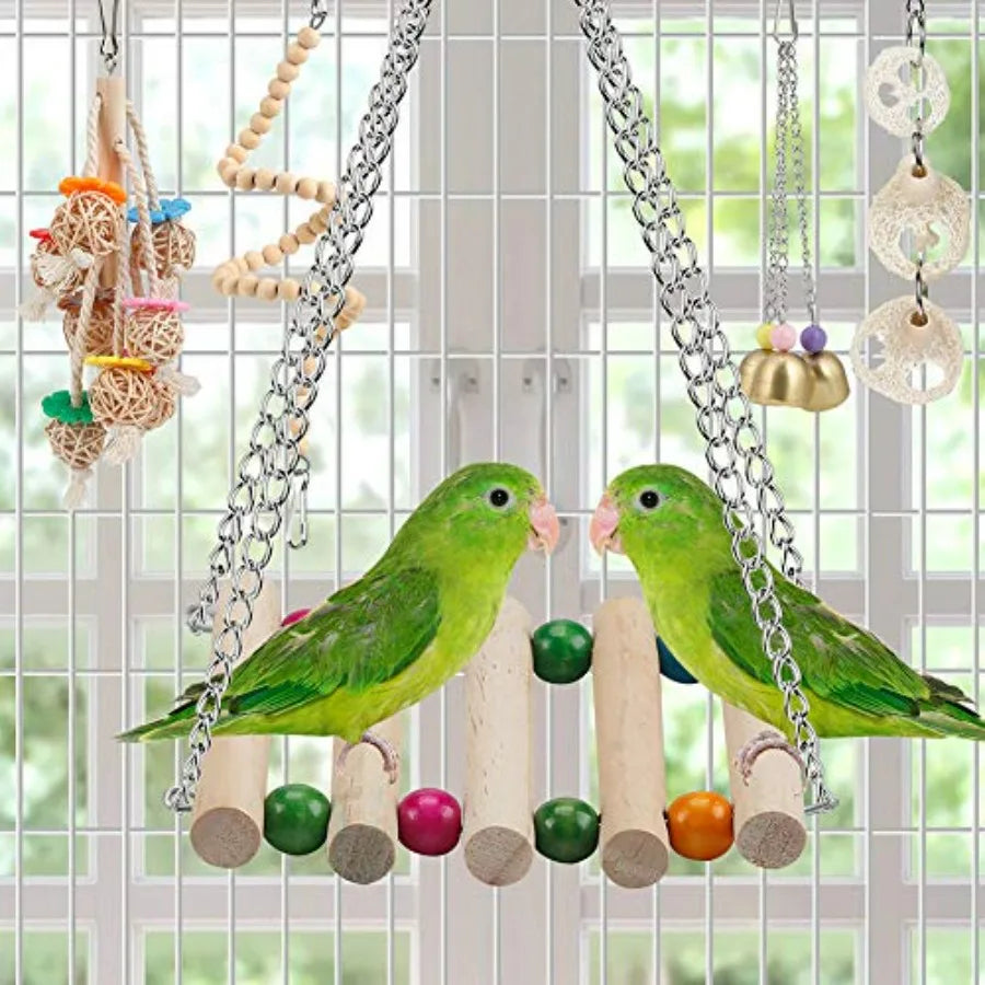 Bird Cage Hammock with Ladder, Hanging Bell Swing, Chewing Toy