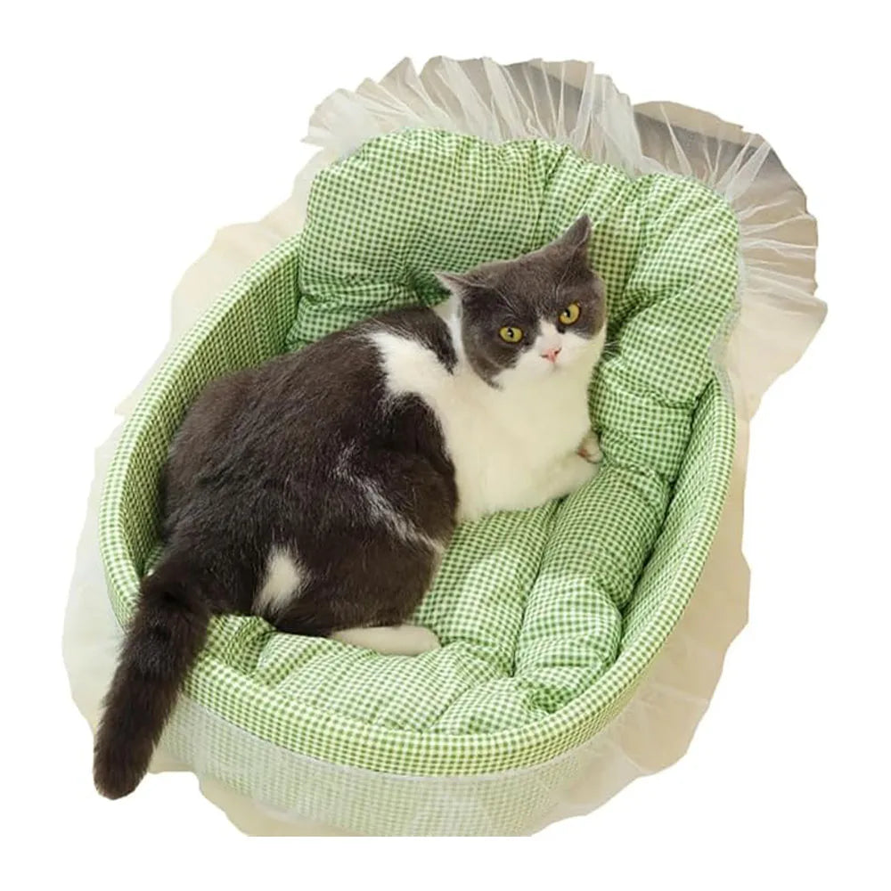 Cute Lace-Trimmed Pet Princess Sofa Bed  Washable and Removable Soft Plush Oval for Small Dogs/Cats