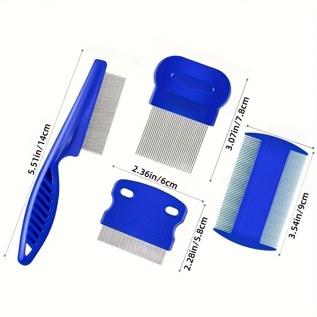 Pack of 4 Flea and Lice Combs, Stainless Steel with Round Teeth