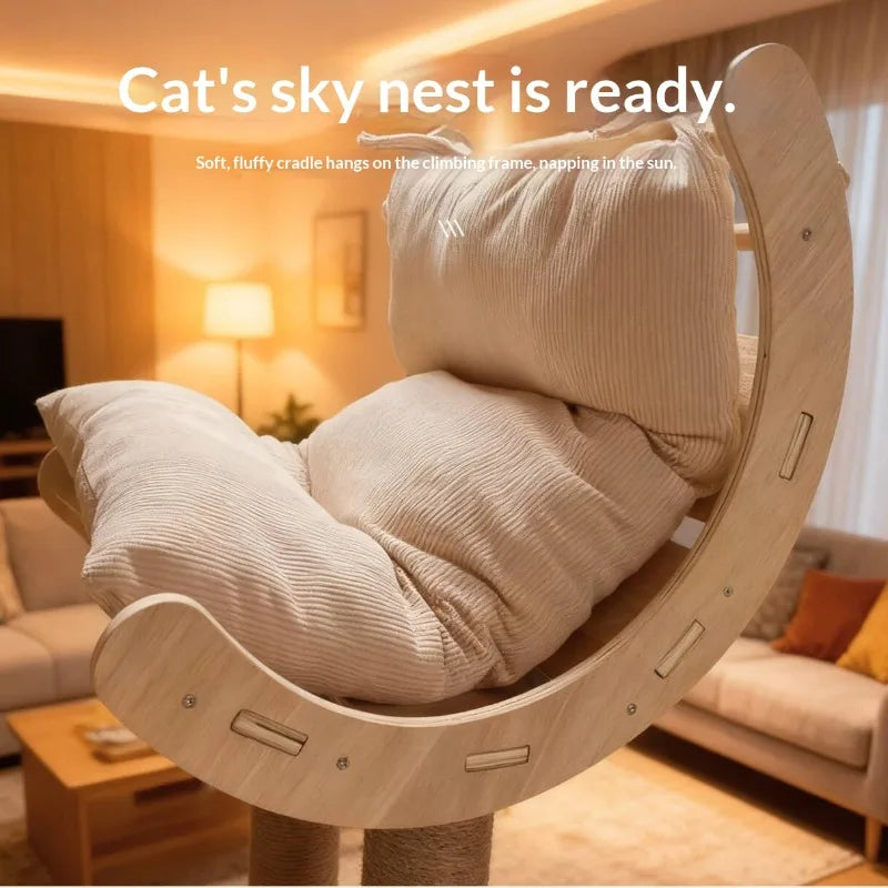 Large Compact Solid Wood Cat Tree