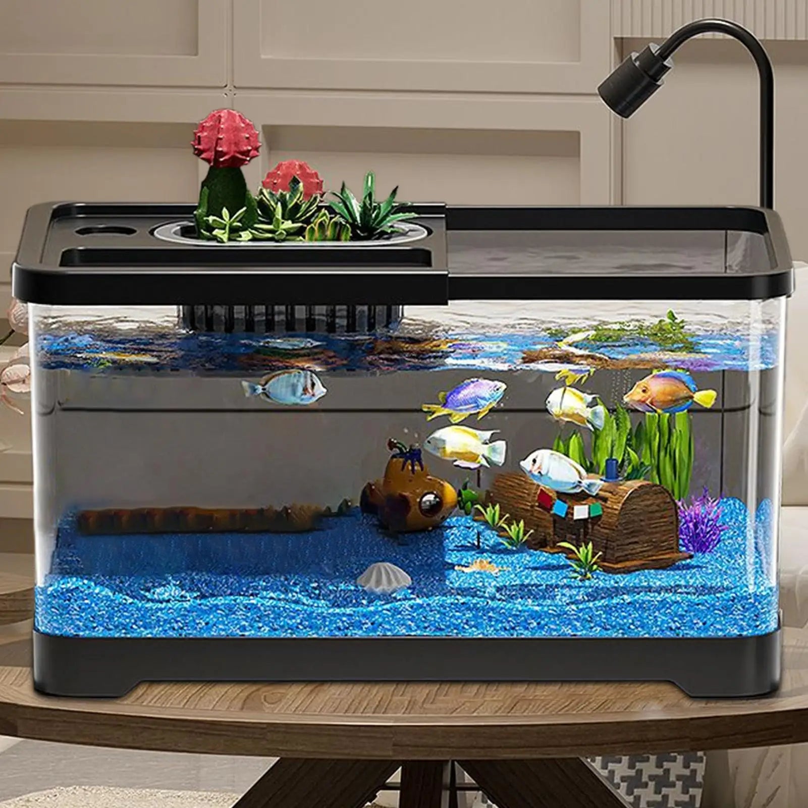 Small Aquarium Kit LED Fish Tank With Decoration Accessories Dust-proof Underwater Landscape Decoration for Desktop Living