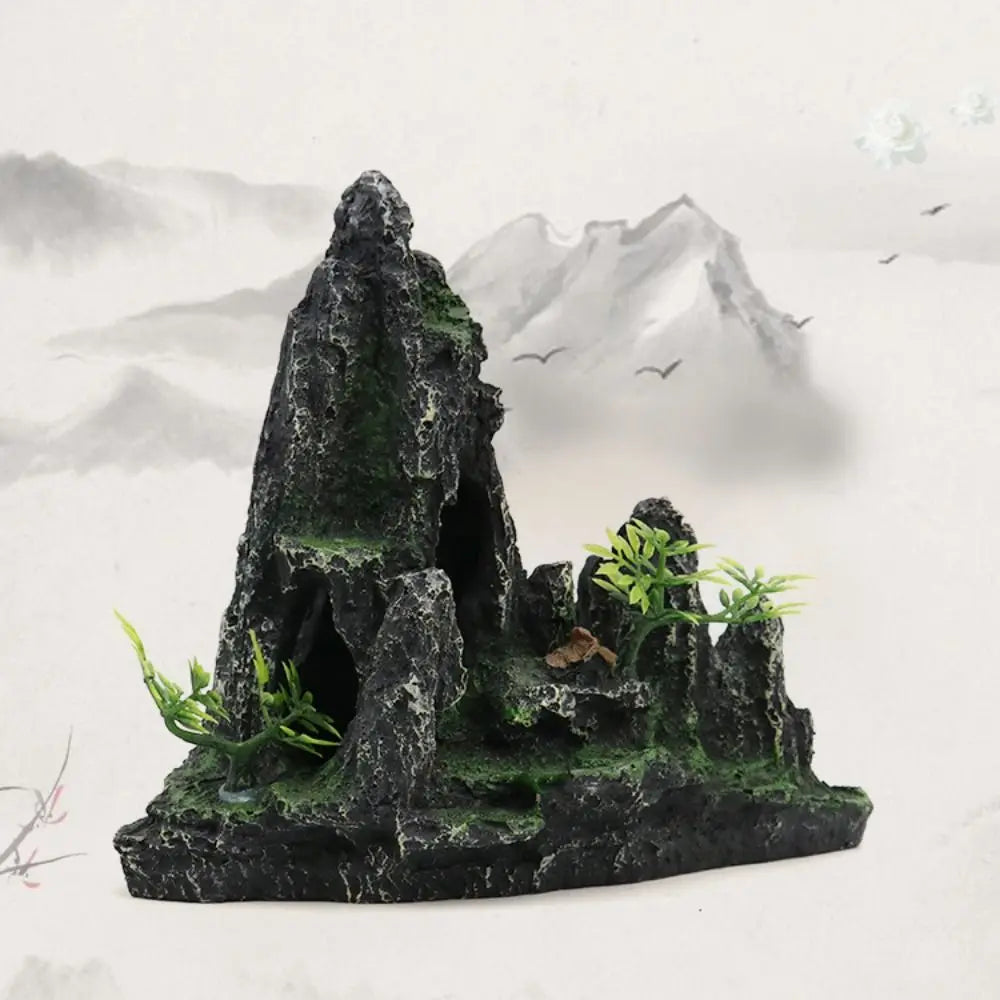 Resin Aquarium Rockery Mountain Decoration With Creative Mountain Stone Statue