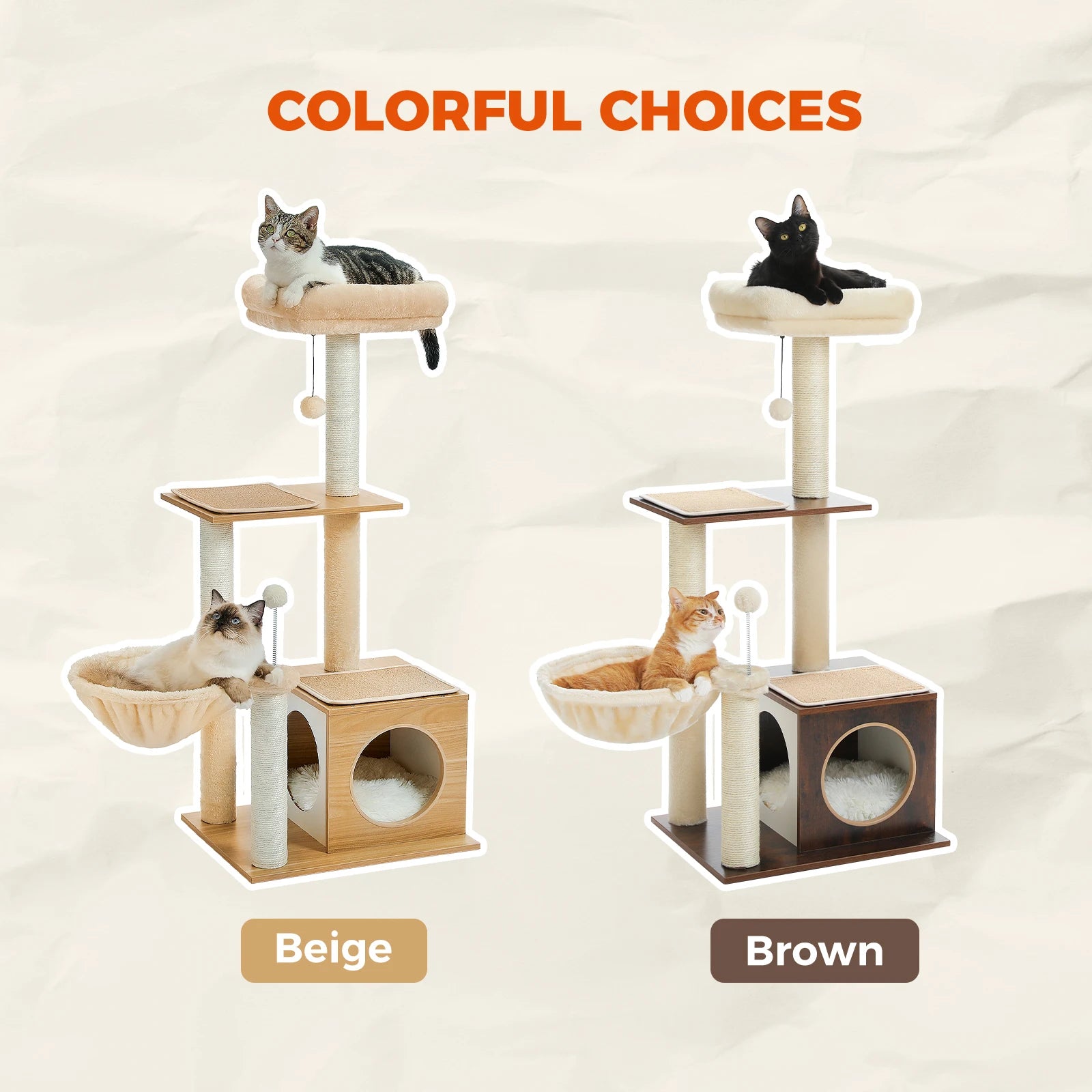 Multi-Level Wood Cat Tower with Hammock, Sisal Scratching Posts