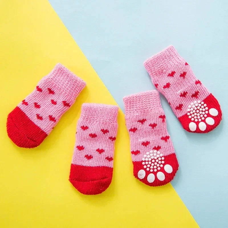 4Pcs Winter Dog Socks Anti Slip Warm Knit Paw Protector Booties