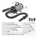 2000W/2.7HP  Adjustable Speed Dog Blow Dryer with 4 Nozzle and Extendable Hose