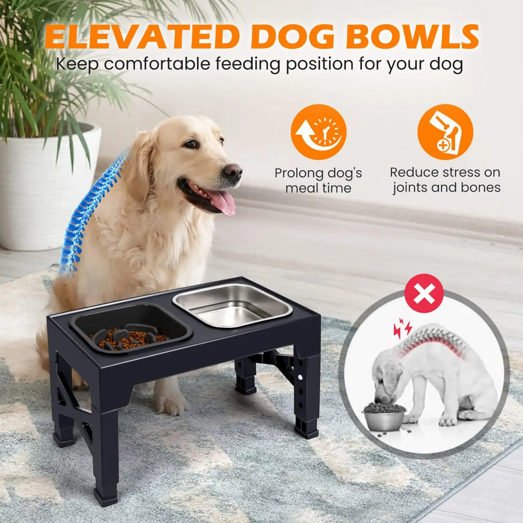 2-in-1 Elevated Adjustable Dog  Bowls, Non-Slip Stainless Steel/Plastic