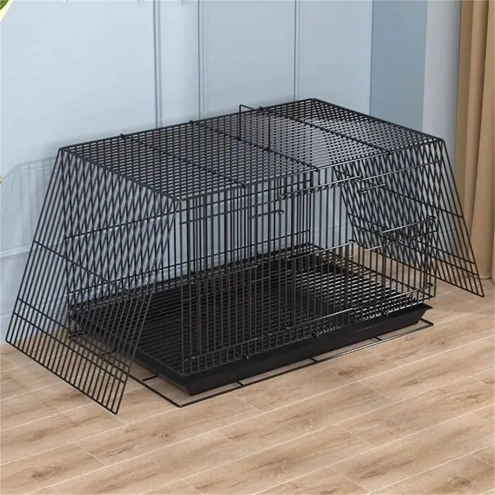 Foldable White Metal Anti-Rust Parrot Cage with Feeder, Tray, and Play Stand (40x30x30cm, 6 Parts)