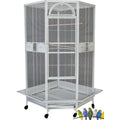 64' Extra Large Corner Wrought Iron Rolling Bird Cage with Side Solid Metal Plate