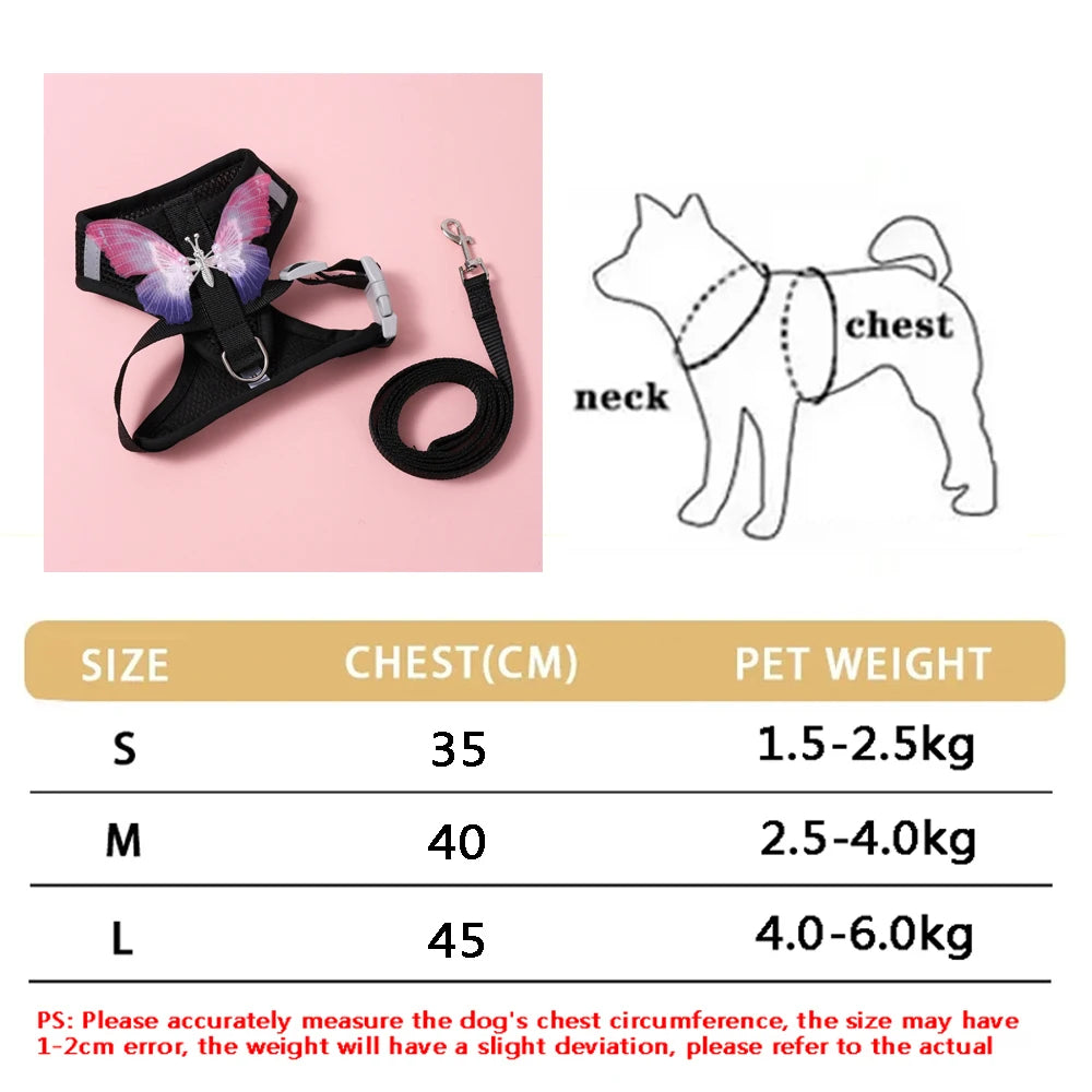Breathable Reflective Pet Harness Leash Set with Adjustable Floral Chest Strap