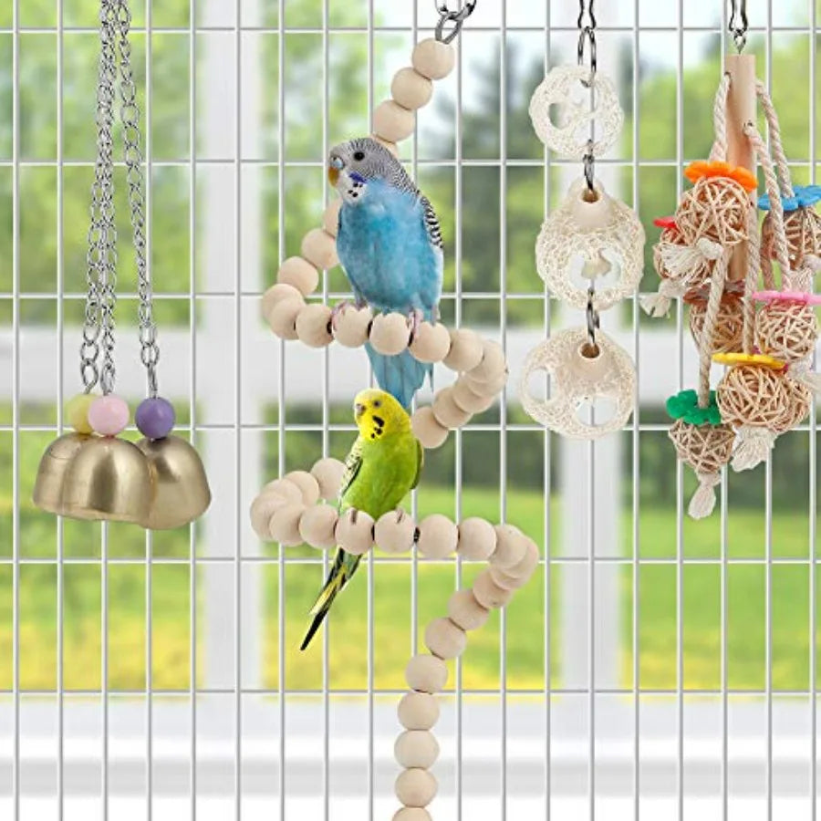Bird Cage Hammock with Ladder, Hanging Bell Swing, Chewing Toy