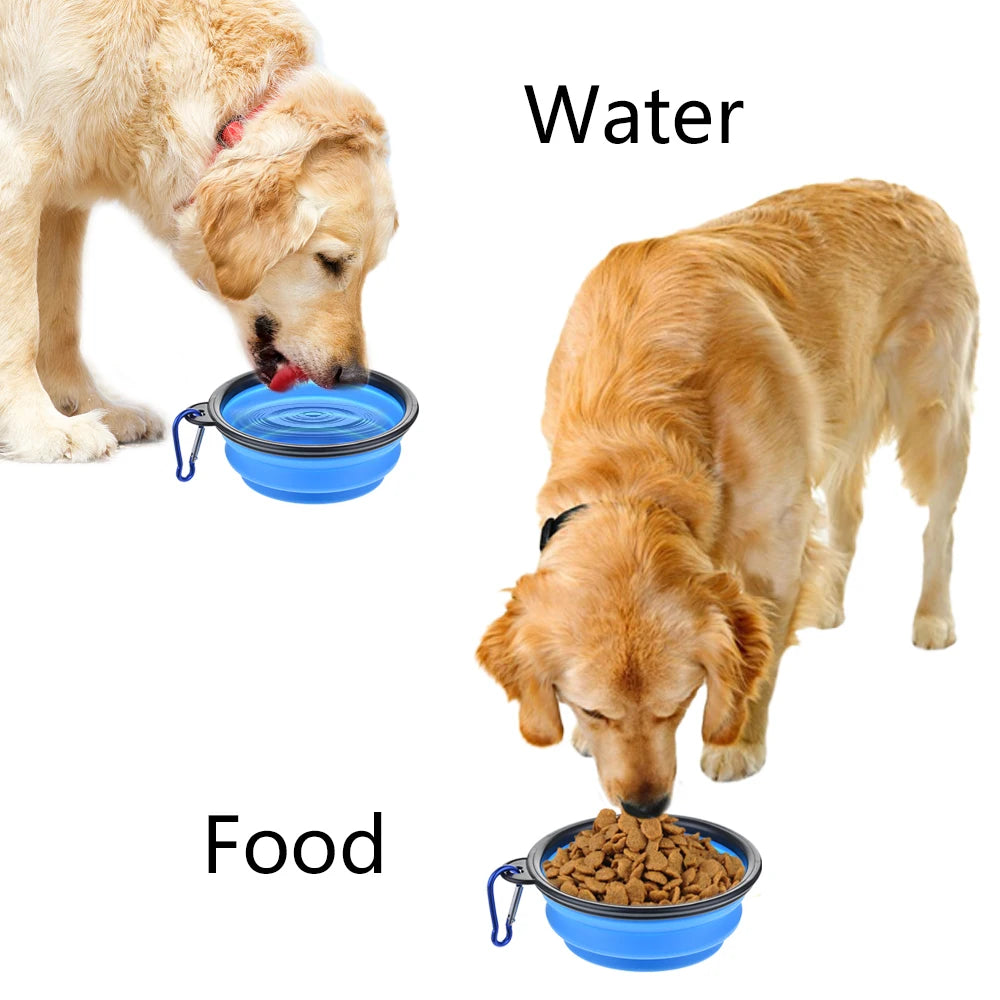 Collapsible Silicone Dog Food Water Bowl with Carabiner