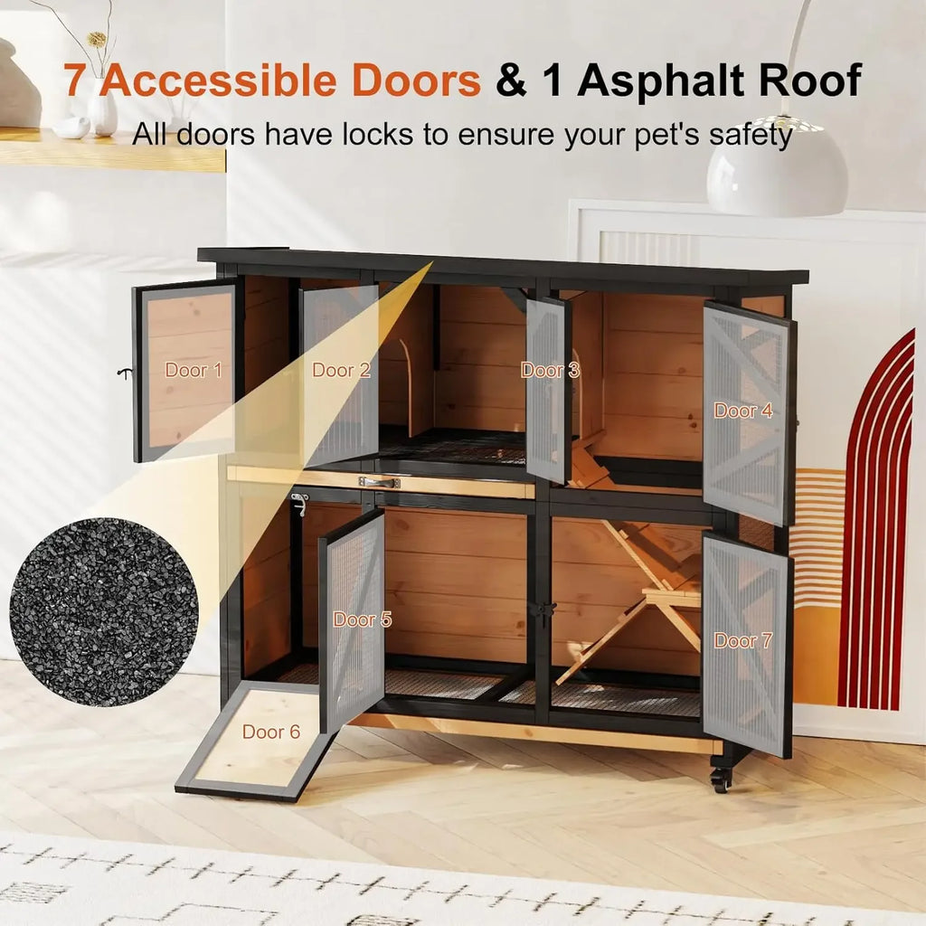 Bestseller Wooden Rabbit Hutch for Small Animals with Wheels, Removable Trays, and Bottom Wire Mesh