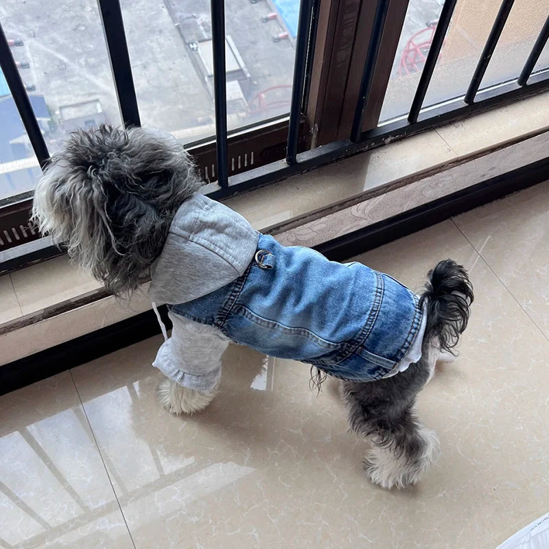 Cool Dog Jean Jacket Vest with D-Ring Hoodie