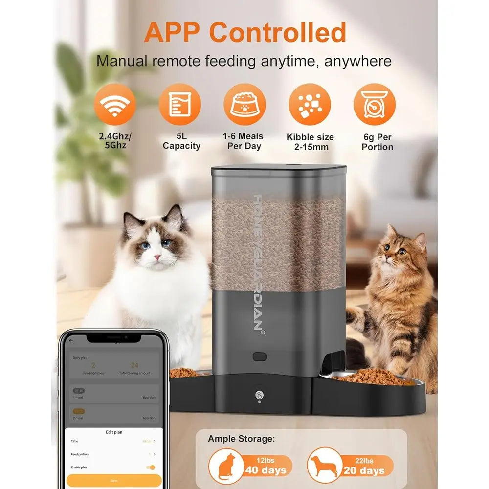 2.4/5G WiFi Smart 5L Automatic Cat Feeder for Two Cats