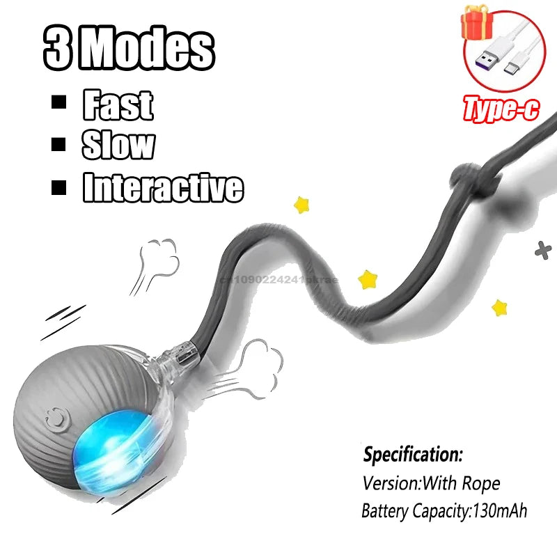 New Cat Interactive Ball Toy Automatic Rolling Ball Faux Tail Rechargeable Smart Pet Electric Toy Dog Cat Training Imitate Mouse