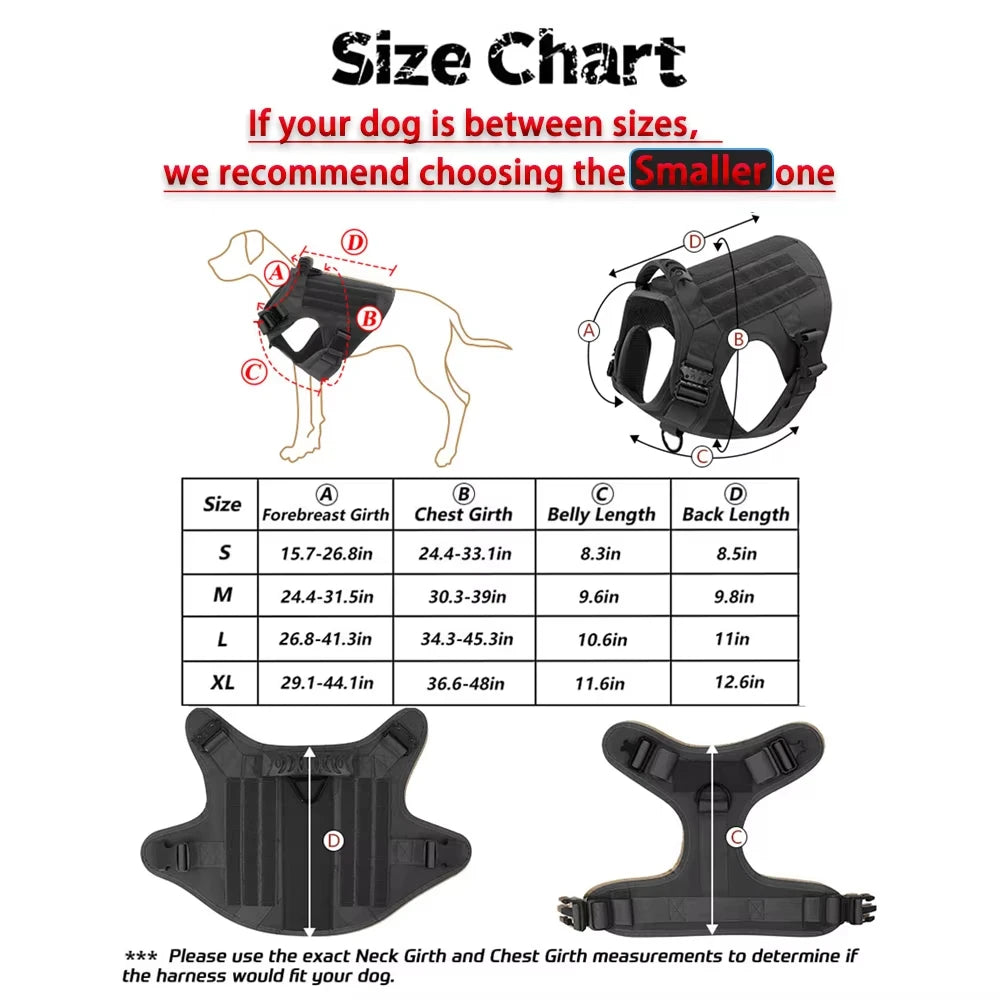 Large M Tactical Military-Like Dog Harness, Collar, Leash, Bags, Patches Set