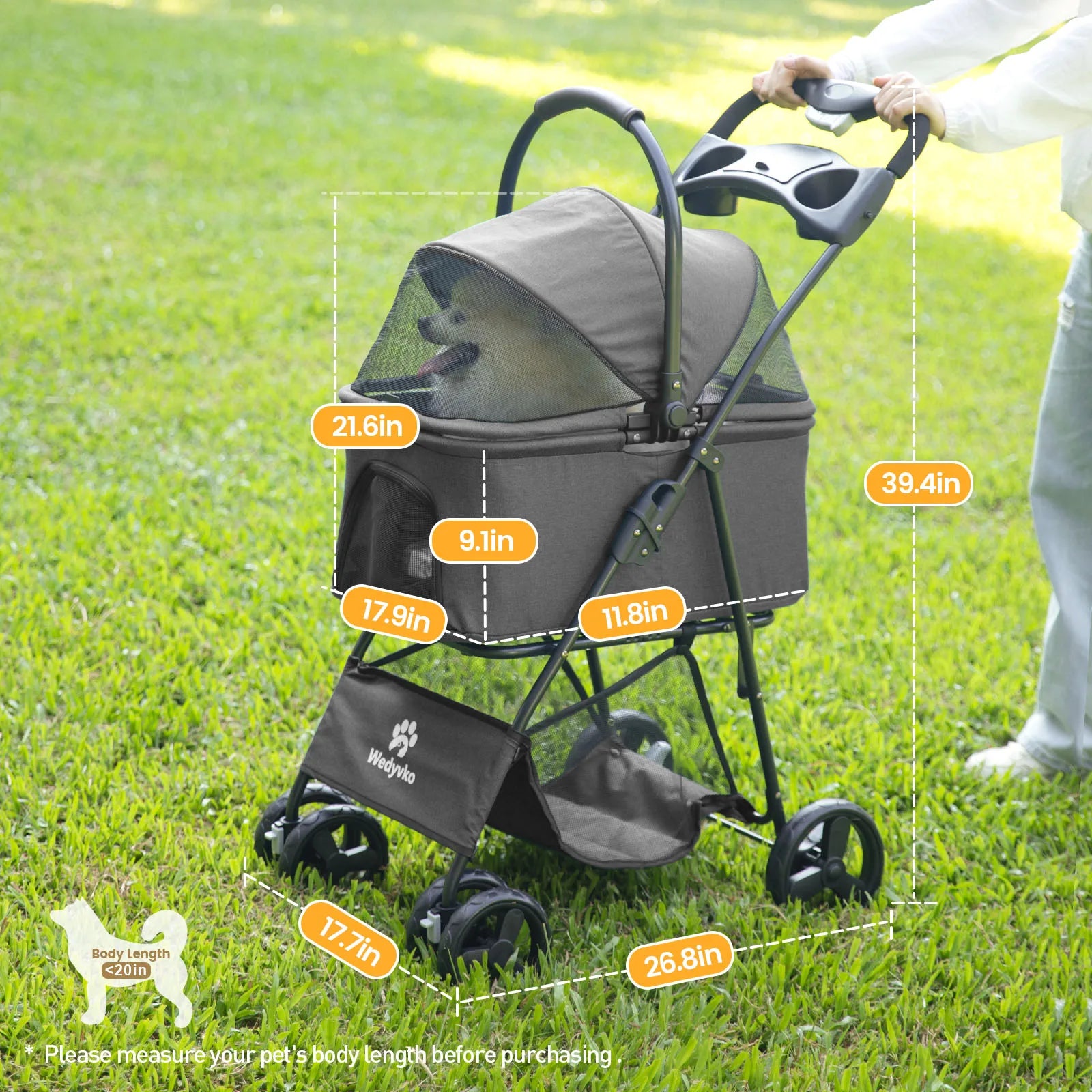 Luxury Detachable Four-wheeled Pet Stroller, Cup Holder Design, Travel Carrying Bag