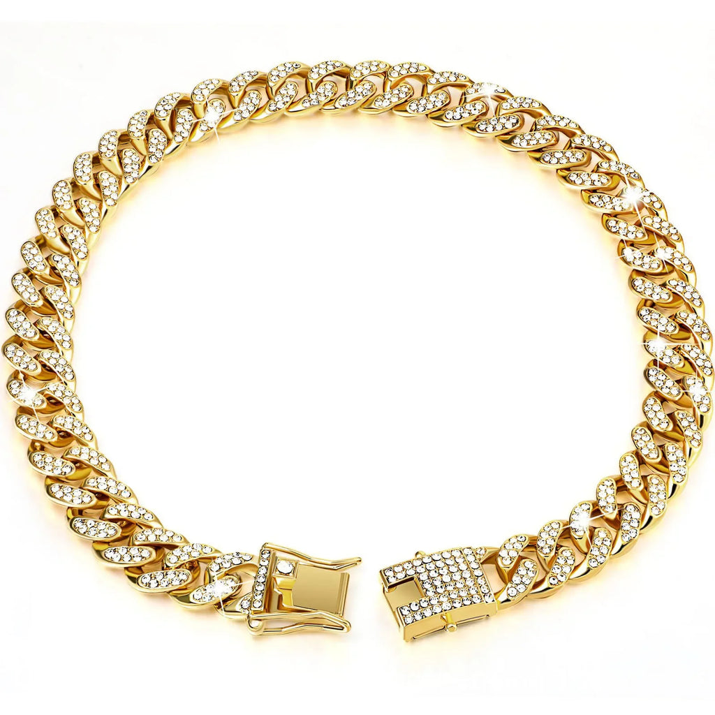 Luxury Designer Dog Collar Bling Diamond Pet Chain for Small Medium Large Dogs Cat Puppy Gold Necklace Jewelry Dog Accessories