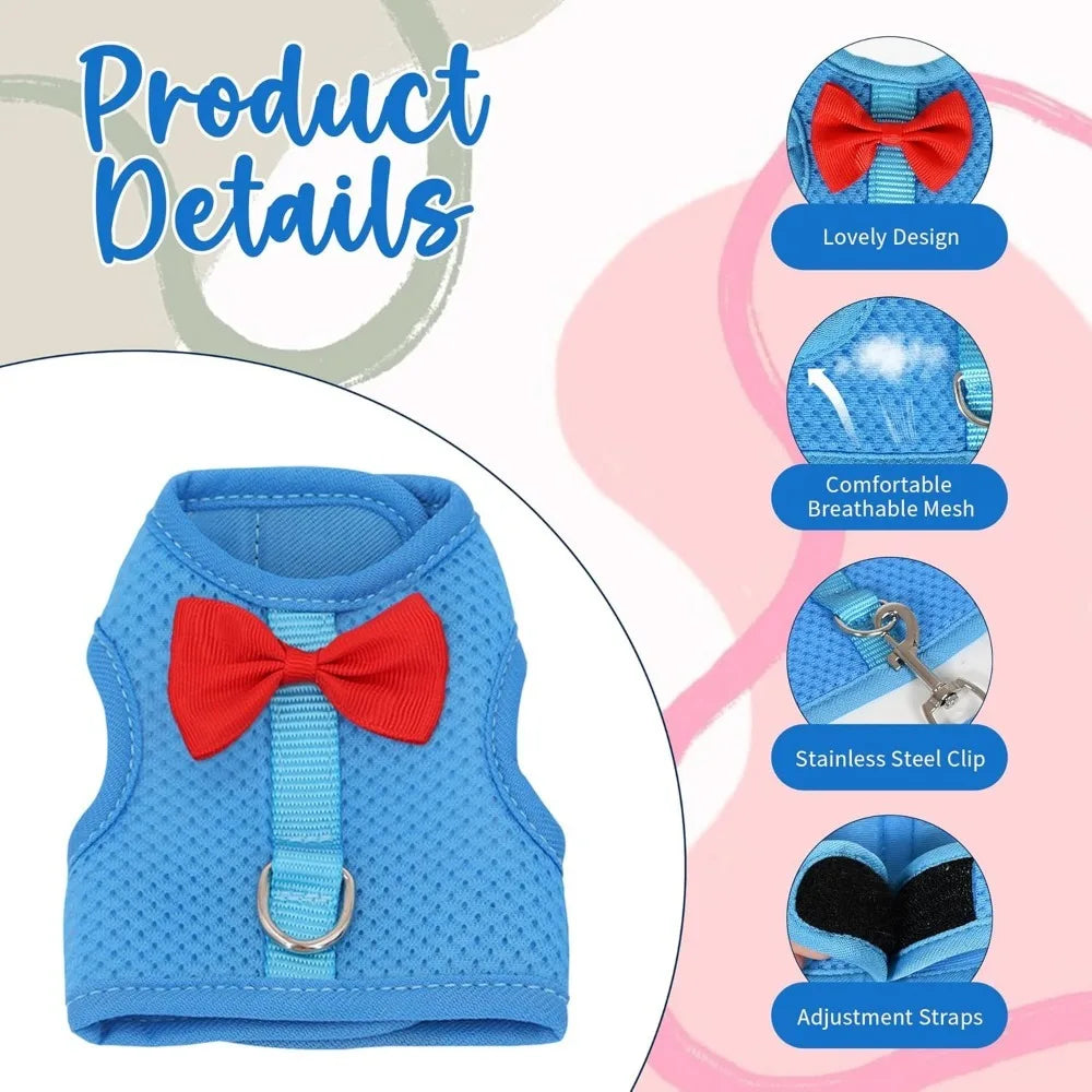 Bunny Harness and Leash Set with Cute Bow, Soft Breathable Mesh