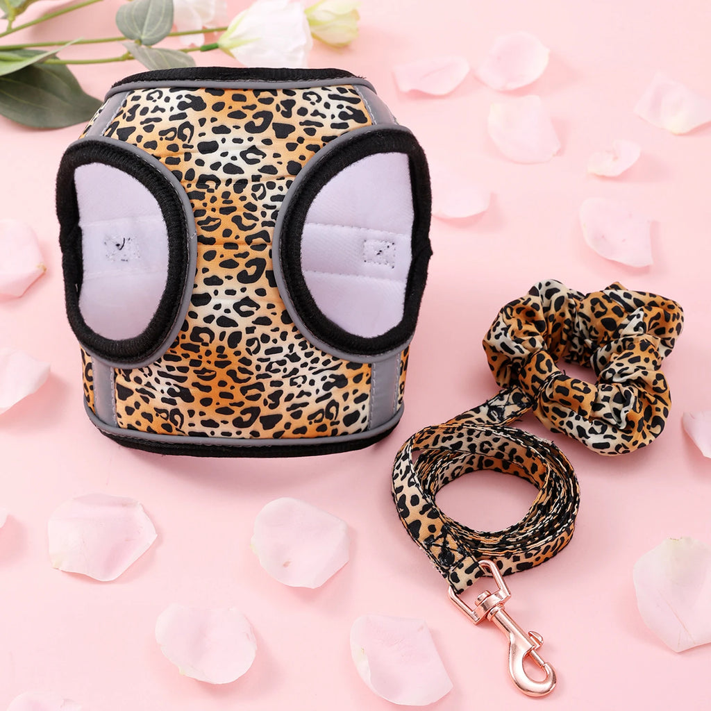 Breathable Reflective Pet Harness Leash Set with Adjustable Floral Chest Strap