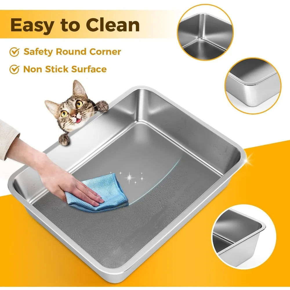 Stainless Steel Litter Box, Non Stick, Easy to Clean(18" Lx14"W)