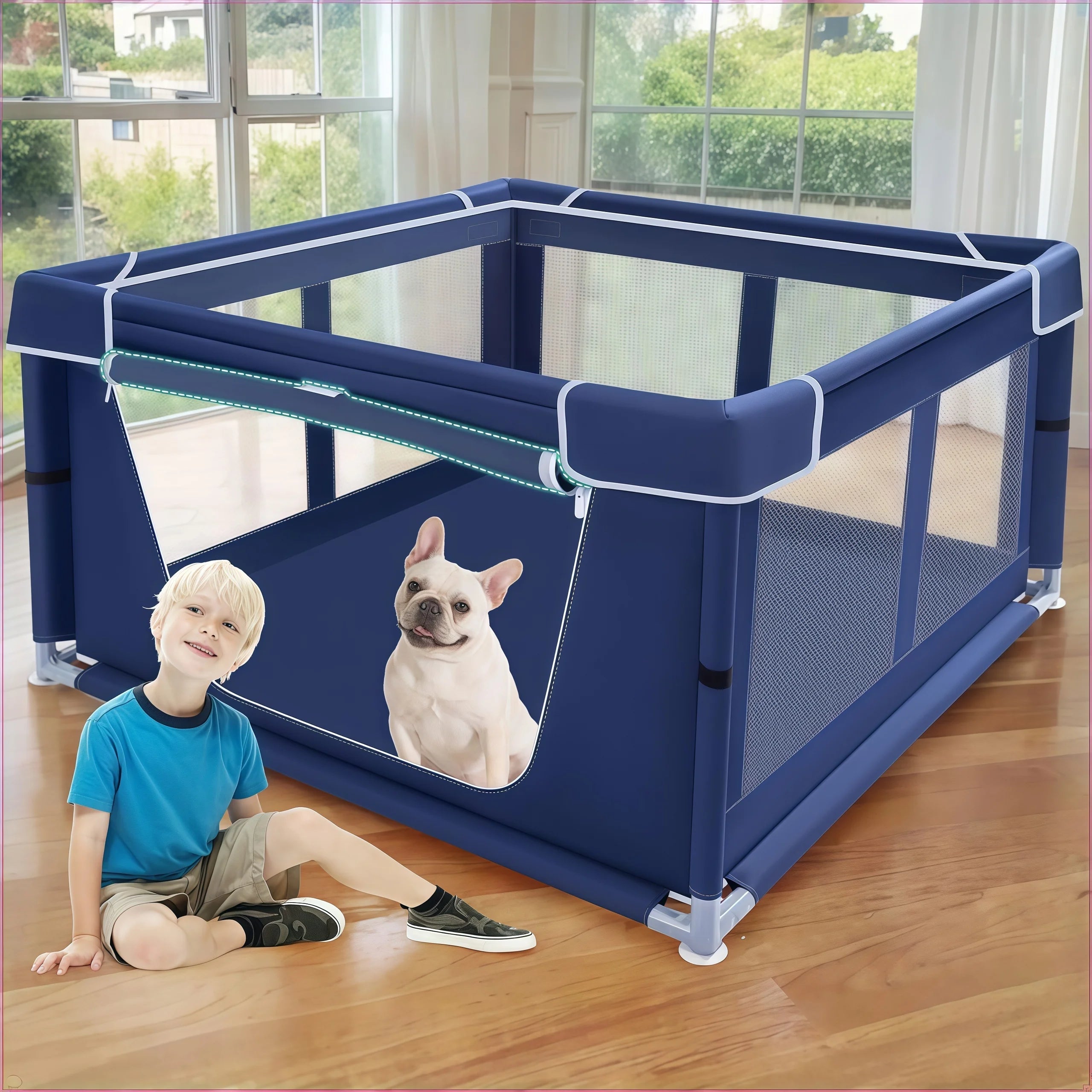 42x42 Inches Puppy Playpen with Gate, Pen with Thickened Fabric, High-Strength Wire Mesh