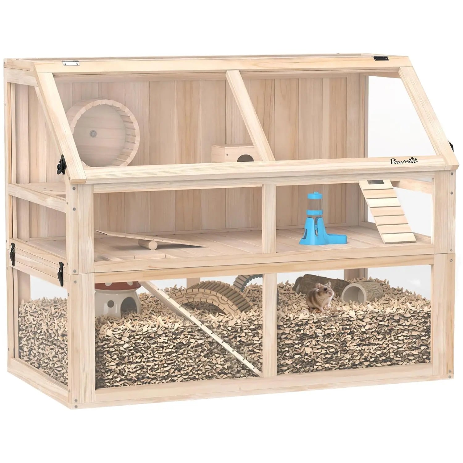 3 Tier Small Animal Cage with Detachable 12.4" Deep Bottom, Hut, Seesaw, Exercise Wheel