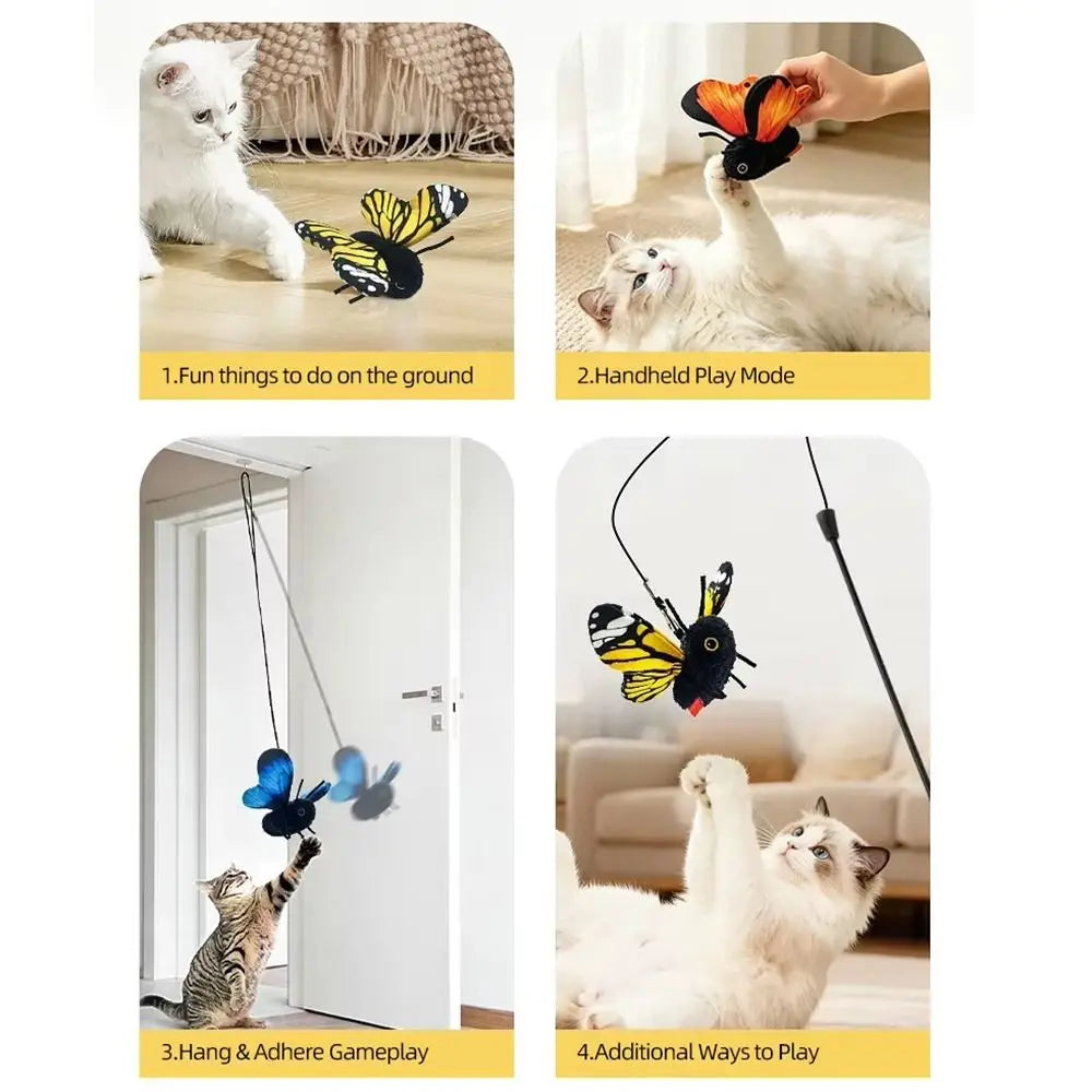 Rechargeable Automatic Cat Toy Multiple Modes Simulation Butterfly Cat Teaser Hanging Elastic String Washable Feline Toy