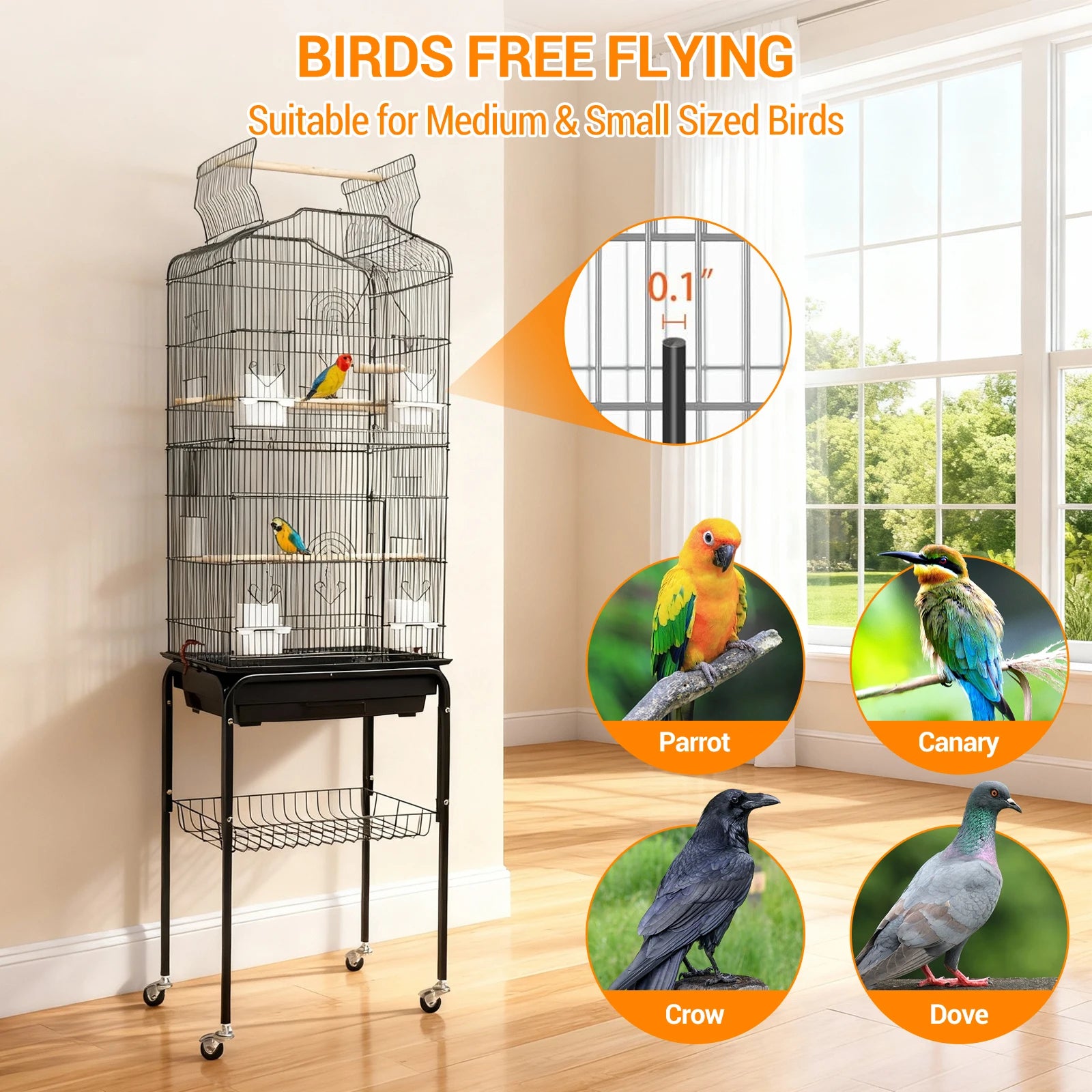 162cm Large Bird Cage with Open Play Rooftop