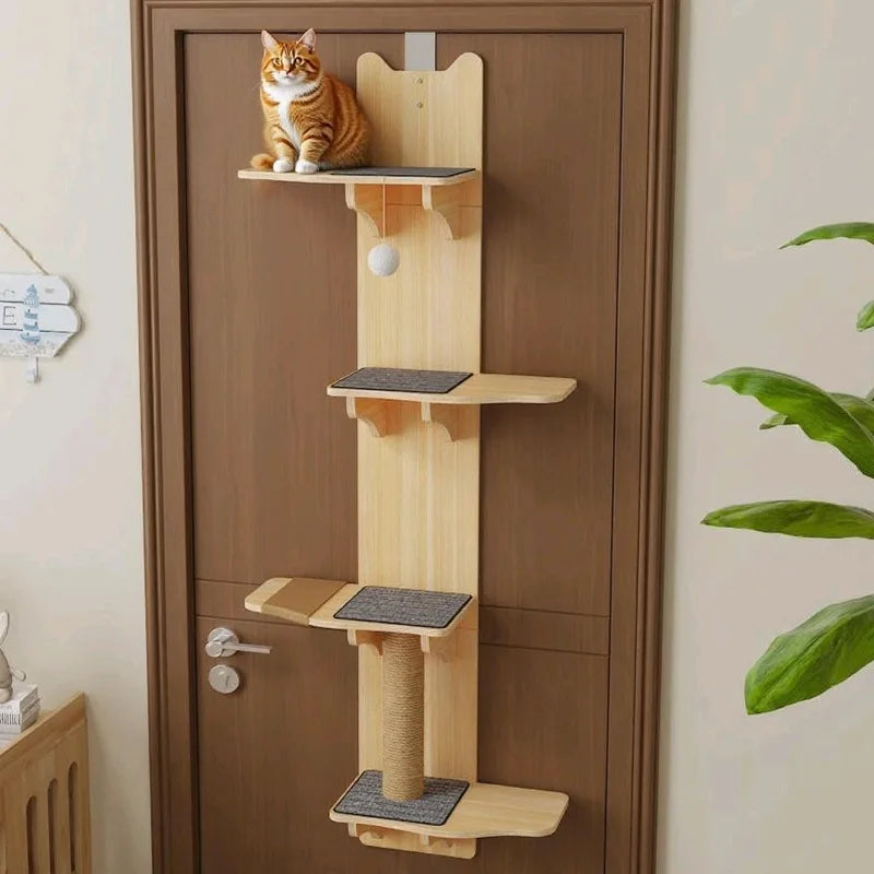4-Levels Cat Solid Wood Climber Hangs on The Door