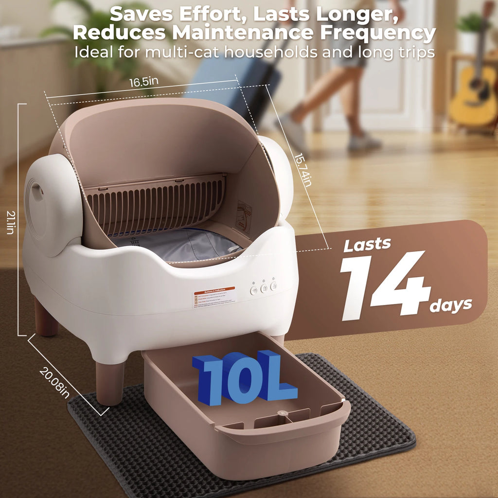 Self Cleaning Automatic Cat Litter Box with APP Control, Odor-Free  Large Waste Bin, Open-Top