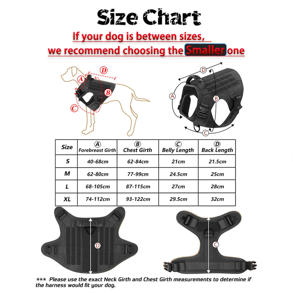 Tactical Dog Harness, Collar, Leash, Molle Pouches