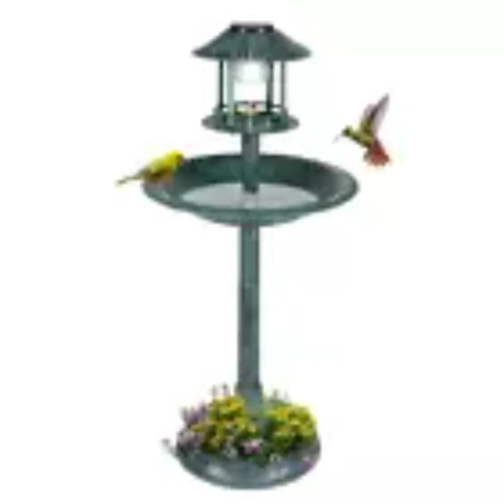 42" H Plastic Round Bird Bath with Solar Light & Sturdy