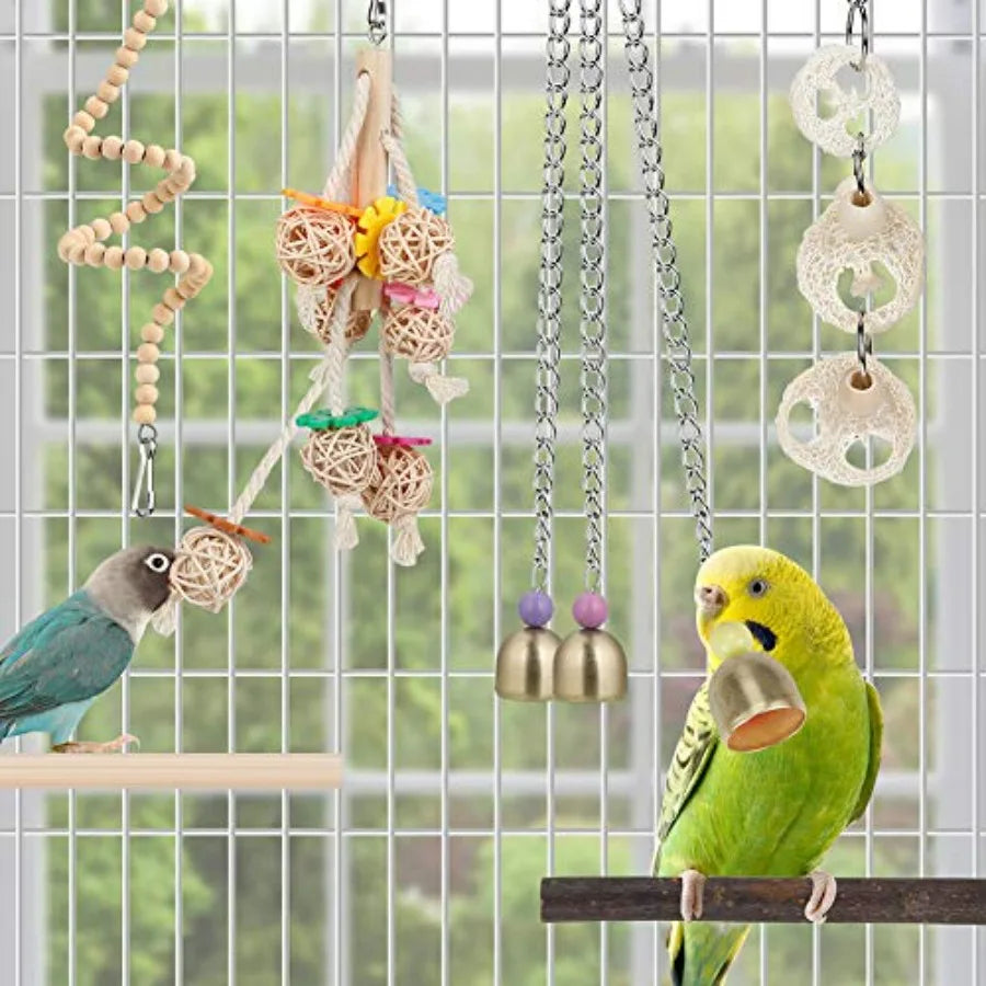 Bird Cage Hammock with Ladder, Hanging Bell Swing, Chewing Toy