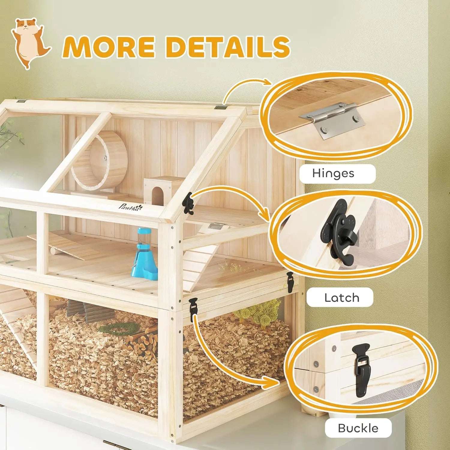 3 Tier Small Animal Cage with Detachable 12.4" Deep Bottom, Hut, Seesaw, Exercise Wheel