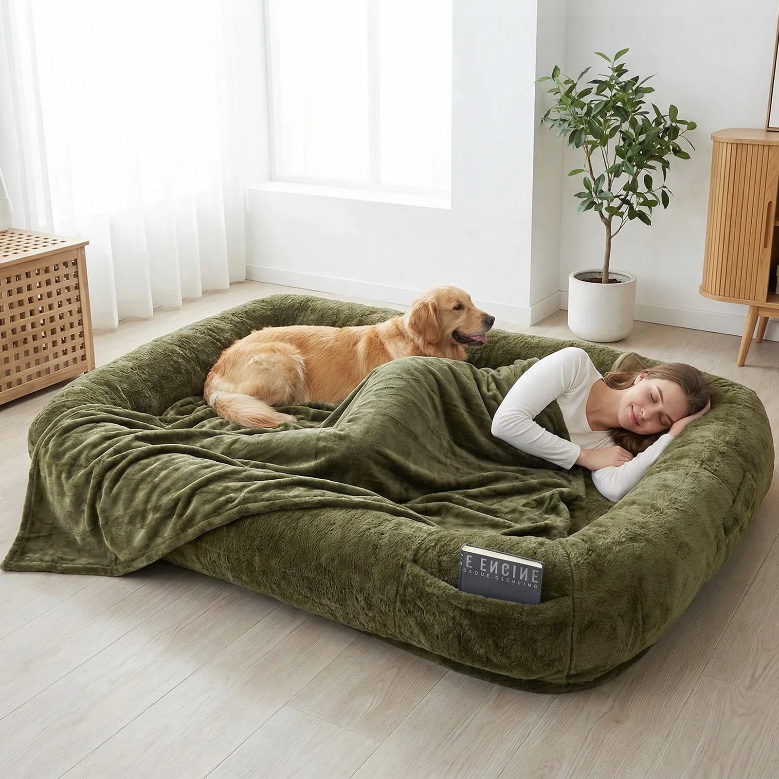 Washable Human and Dog Bed 71x47x12in  Extra Large Comfortable Pet Bed with Soft Blanket for Sleeping