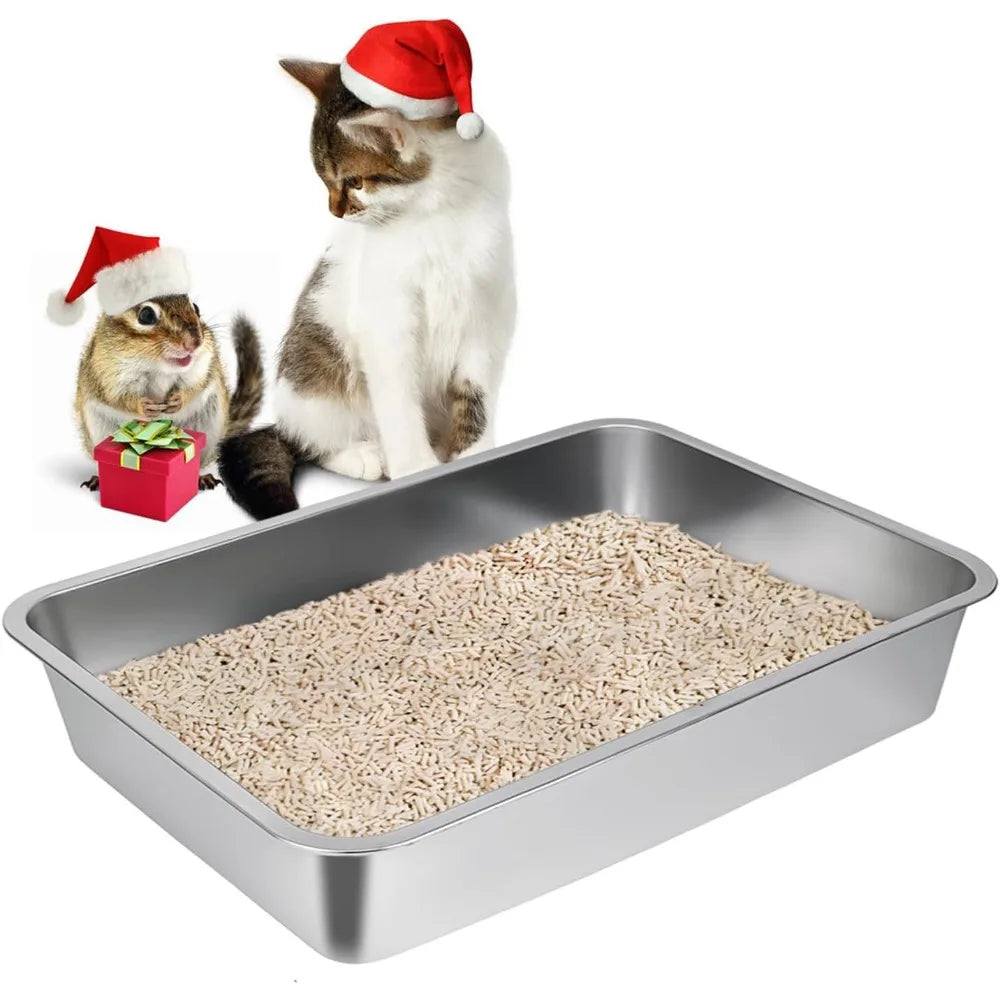 Stainless Steel Litter Box, Non Stick, Easy to Clean(18" Lx14"W)