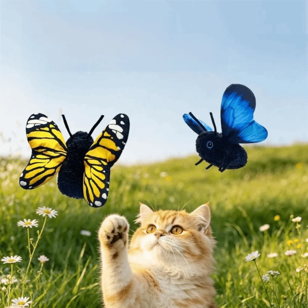 Rechargeable Automatic Cat Toy Multiple Modes Simulation Butterfly Cat Teaser Hanging Elastic String Washable Feline Toy