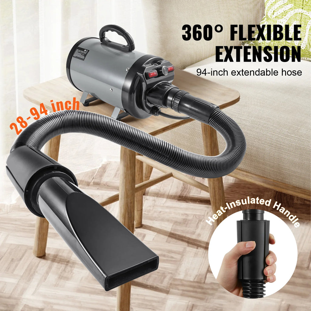 2000W/2.7HP  Adjustable Speed Dog Blow Dryer with 4 Nozzle and Extendable Hose