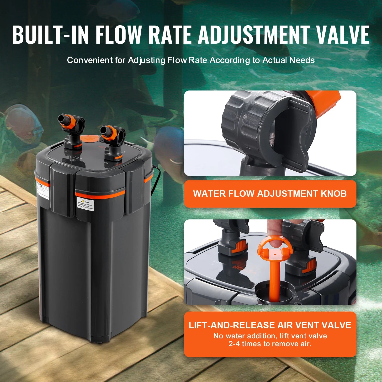 Aquarium Filter 264GPH, 3-Stage Canister, Filter Ultra-Quiet, Internal Aquarium Filter with UV Protection for Fish Tanks