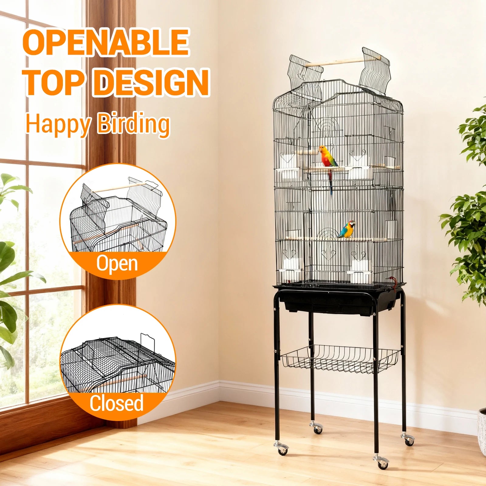 162cm Large Bird Cage with Open Play Rooftop