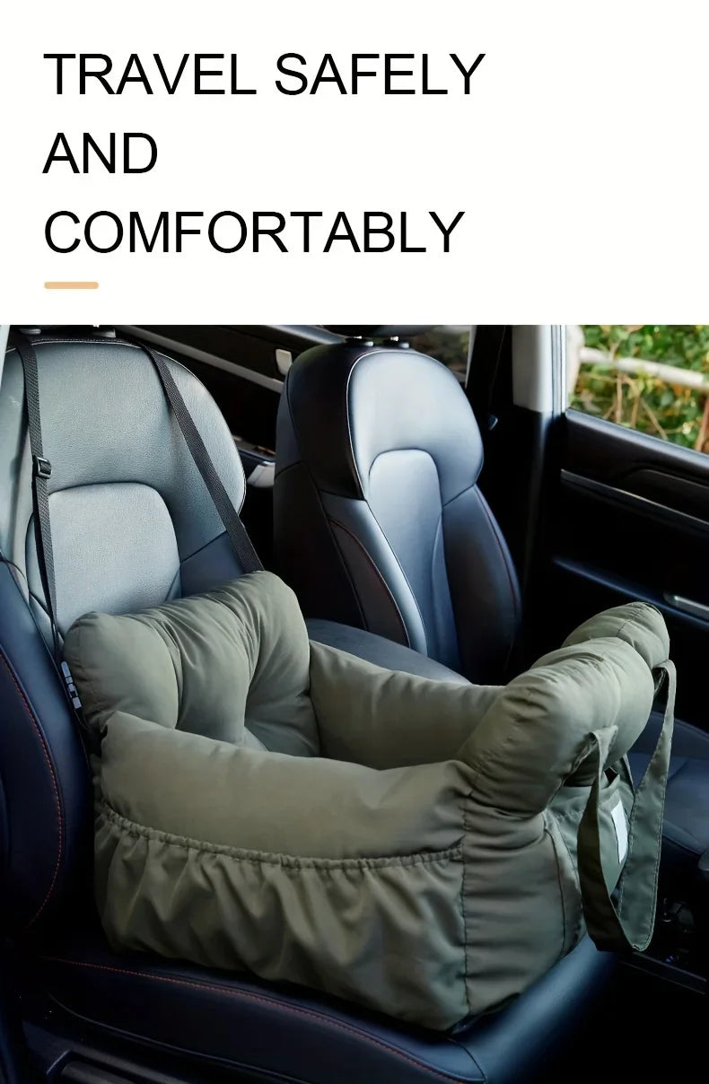Non-Slip Pet Car Seat with Safety Belt, Washable Travel Carrier with Secure Straps for Safe Car