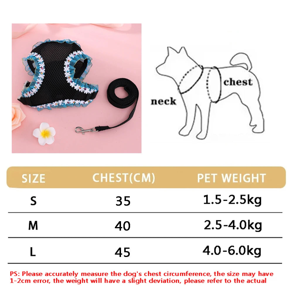 Breathable Reflective Pet Harness Leash Set with Adjustable Floral Chest Strap