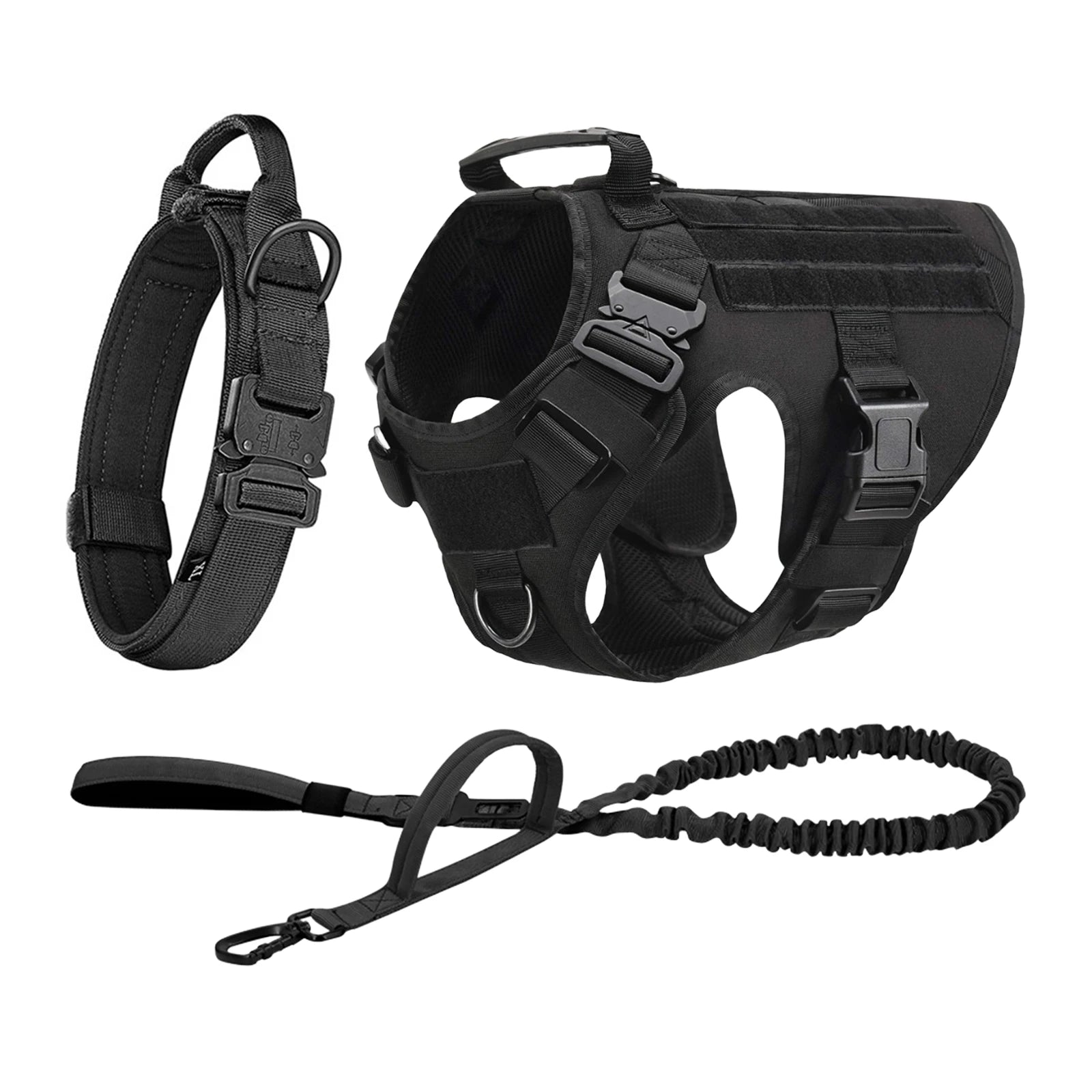 Tactical Dog Harness, Collar, Leash, Molle Pouches