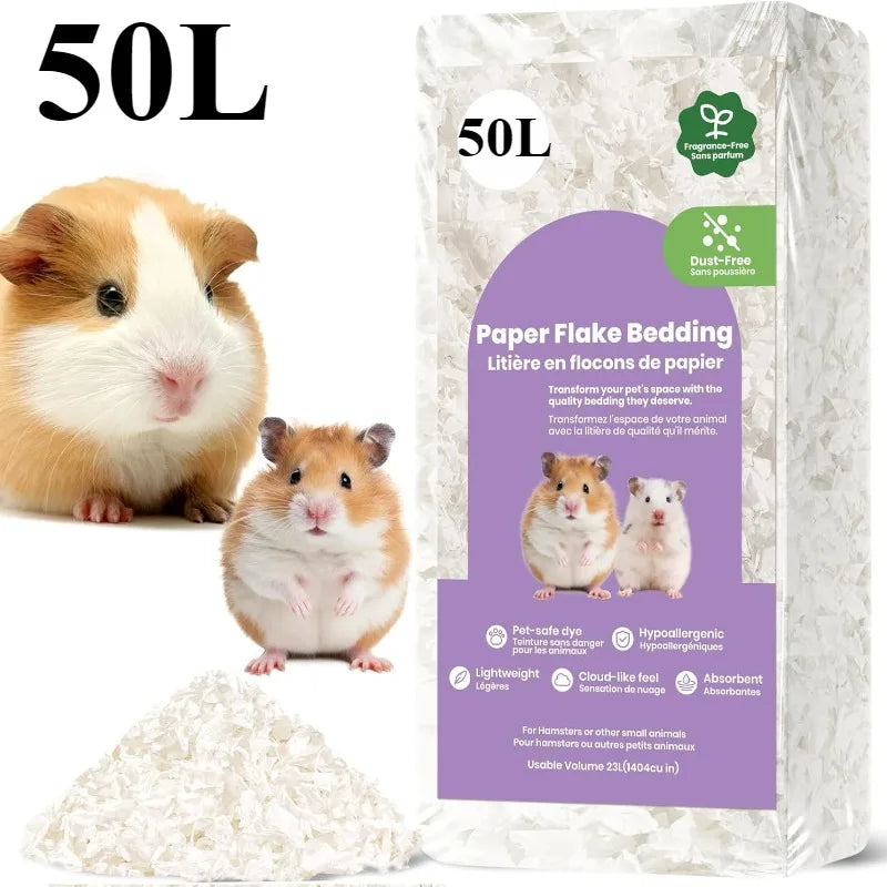 23L/50L Paper Small Pet Bedding, Odor Control, Dust-Free, Moisture Absorbent, Natural Shavings